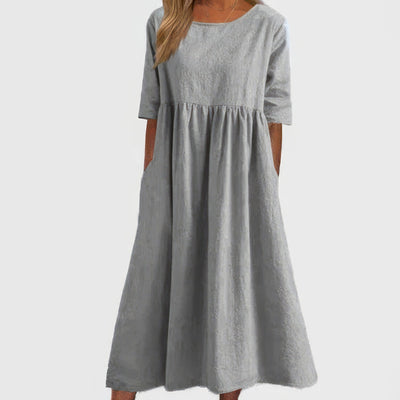 Adeline™ | Robe en coton avec col rond et poches
