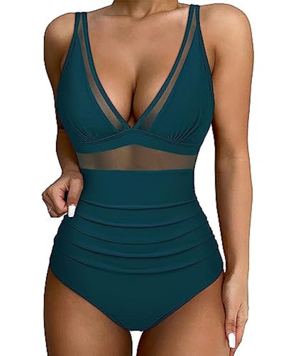 Maillot de bain femme – Une pièce – Décolleté plongeant – Détail en mesh – Coupe échancrée